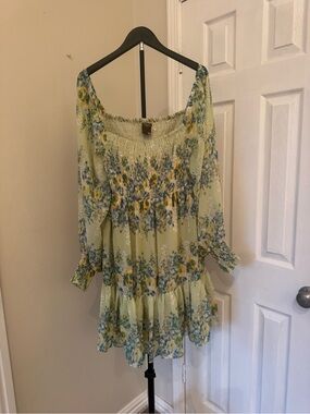 Taylor Green Floral Smocked Tiered Tunic Dress